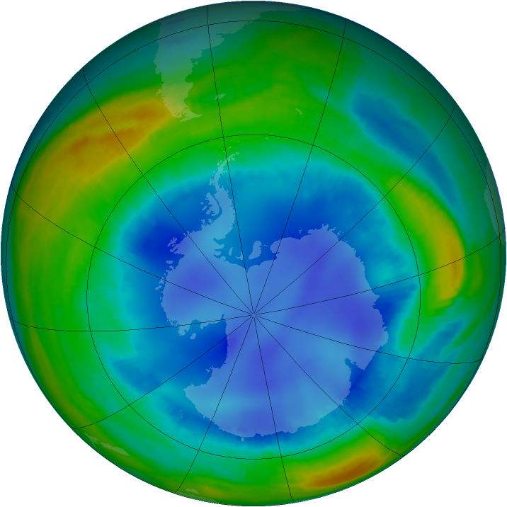 Antarctic ozone map for 09 August 1999